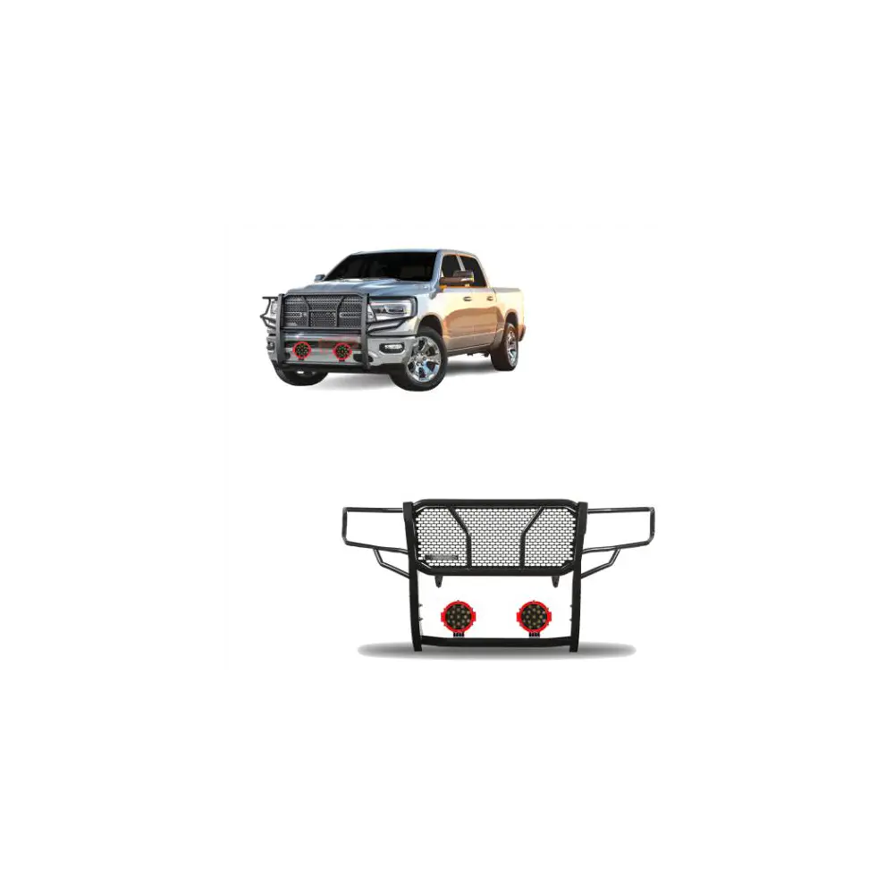 Rugged HD Modular Grille Guard Kit w/ Lights - Black Steel - BLKRU-DORA19-B-PLR